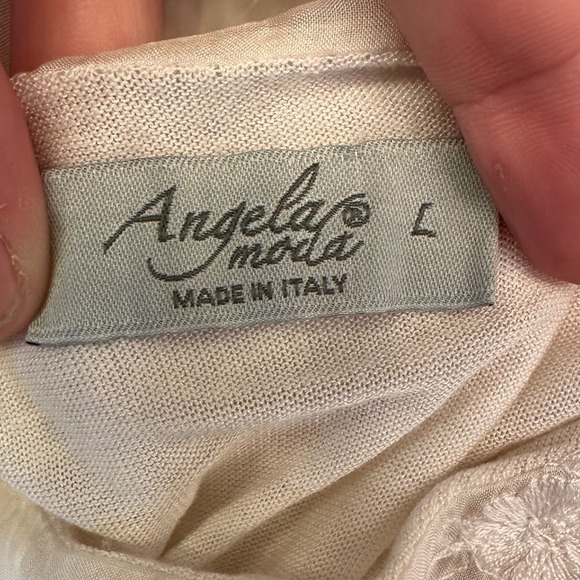 Angela Moda Italy Silk Blend Floral Embroidery Lace Blouse Cream Women L Cottage - Picture 5 of 7
